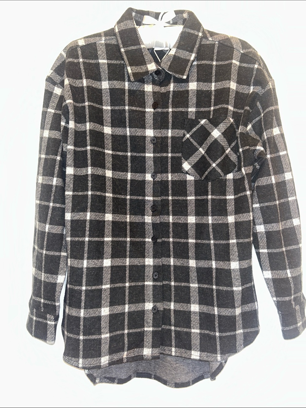 Boboli Kids’ Black & White Plaid Button-Up Flannel Shirt NWT